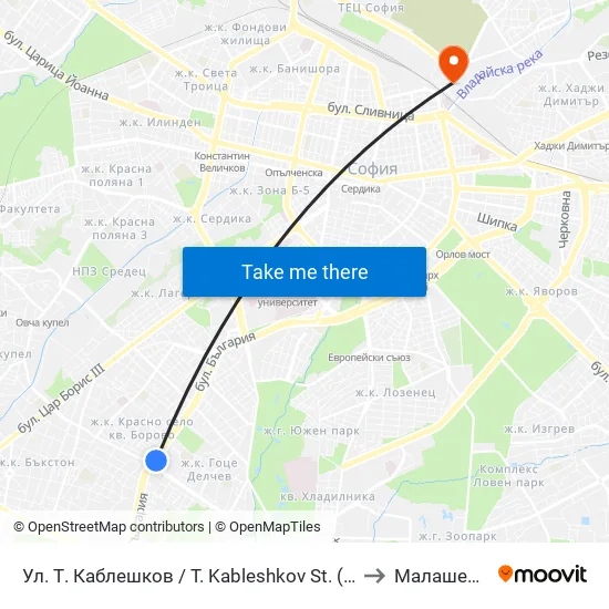 Ул. Т. Каблешков / T. Kableshkov St. (2213) to Малашевци map