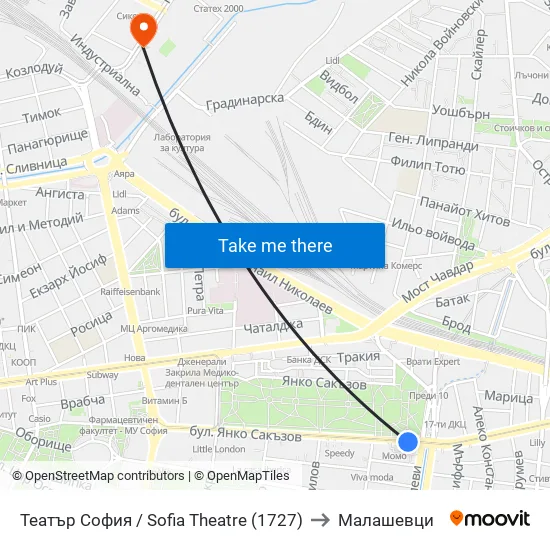 Театър София / Sofia Theatre (1727) to Малашевци map
