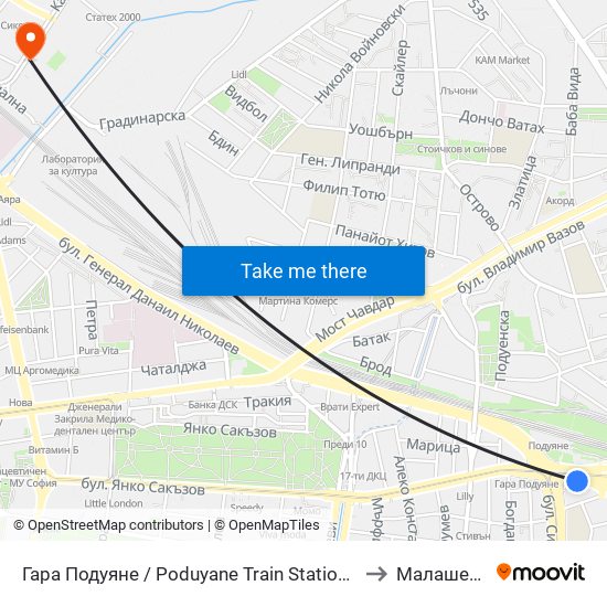 Гара Подуяне / Poduyane Train Station (0466) to Малашевци map