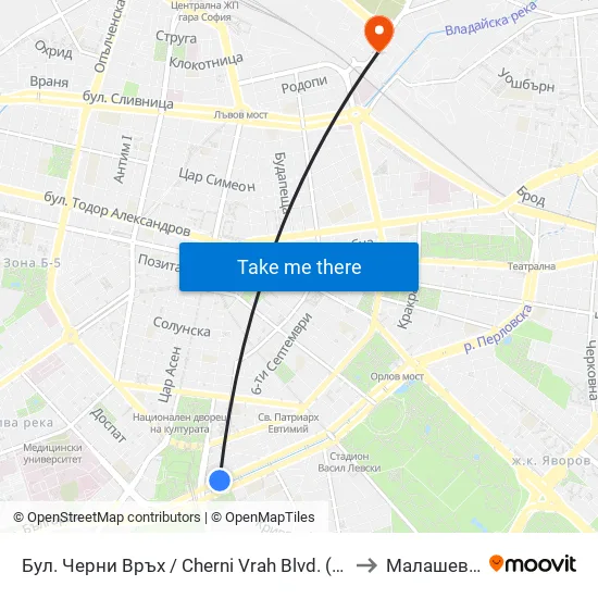 Бул. Черни Връх / Cherni Vrah Blvd. (0401) to Малашевци map