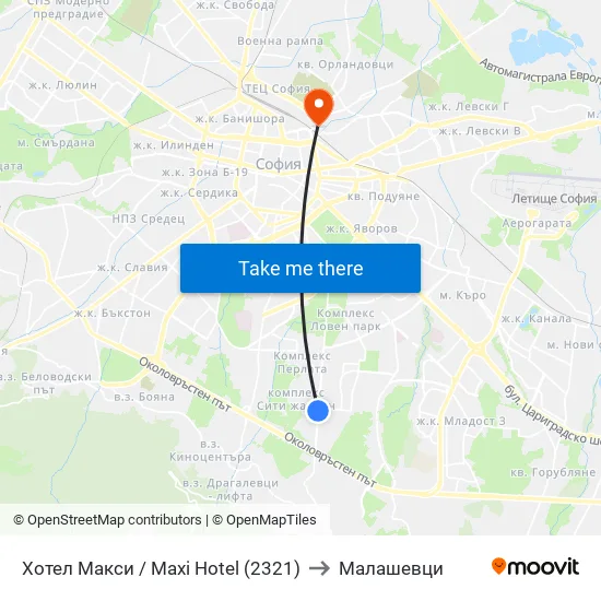 Хотел Макси / Maxi Hotel (2321) to Малашевци map