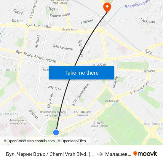 Бул. Черни Връх / Cherni Vrah Blvd. (0395) to Малашевци map