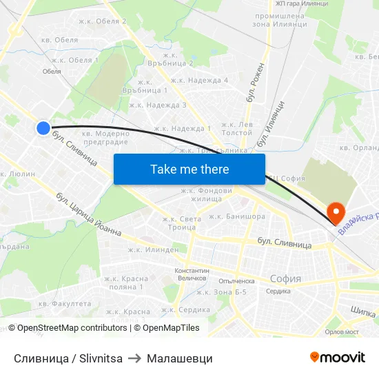 Сливница / Slivnitsa to Малашевци map