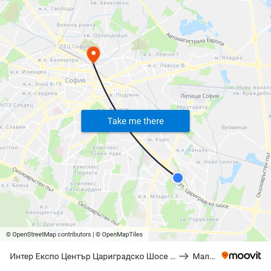 Интер Експо Център Цариградско Шосе / Inter Expo Center – Tsarigradsko Shose to Малашевци map