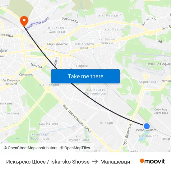 Искърско Шосе / Iskarsko Shose to Малашевци map