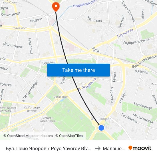 Бул. Пейо Яворов / Peyo Yavorov Blvd. (0073) to Малашевци map