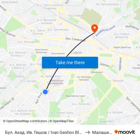 Бул. Акад. Ив. Гешов / Ivan Geshov Blvd. (2804) to Малашевци map