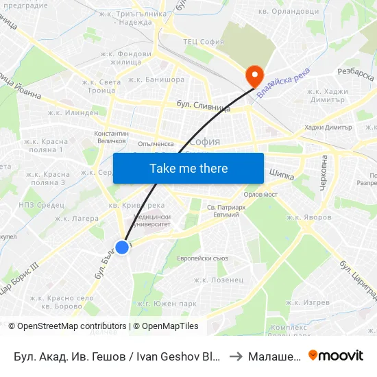 Ⓜ️ Бул. Акад. Ив. Гешов / Ivan Geshov Blvd. (2804) to Малашевци map