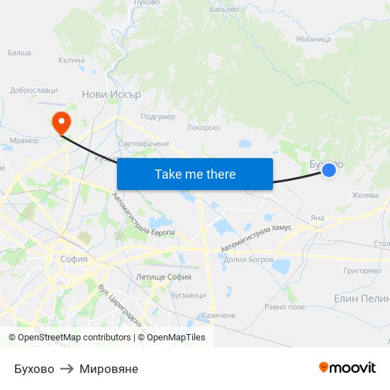 Бухово to Мировяне map