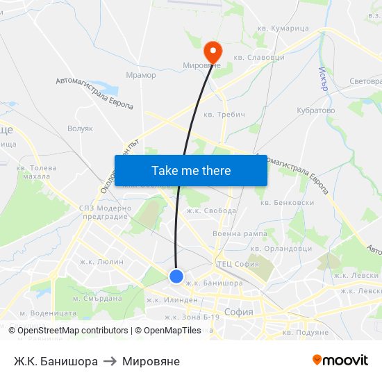 Ж.К. Банишора to Мировяне map