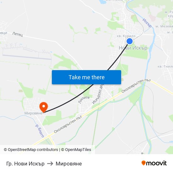 Гр. Нови Искър to Мировяне map