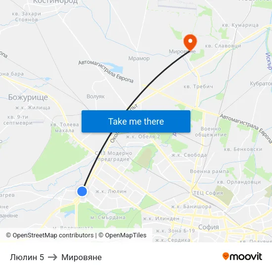 Люлин 5 to Мировяне map