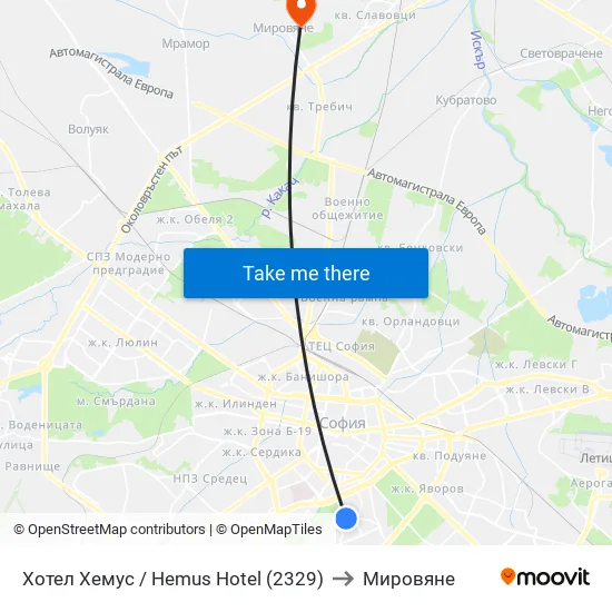 Ⓜ️ Хотел Хемус / Hemus Hotel (2329) to Мировяне map