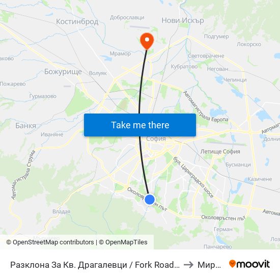 Разклона За Кв. Драгалевци / Fork Road To Dragalevtsi Qr. (1457) to Мировяне map