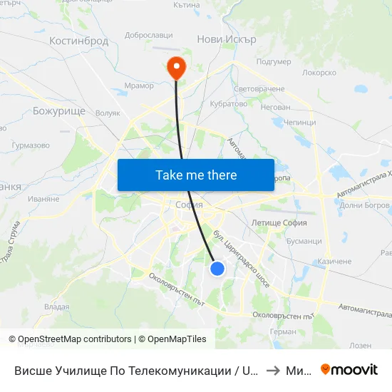 Висше Училище По Телекомуникации / University Of Telecommunications And Post (1397) to Мировяне map