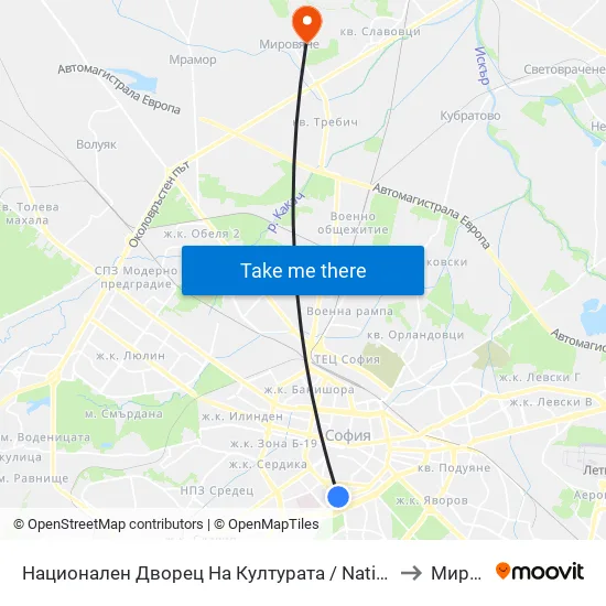Ⓜ️ Национален Дворец На Културата / National Palace Of Culture (1139) to Мировяне map