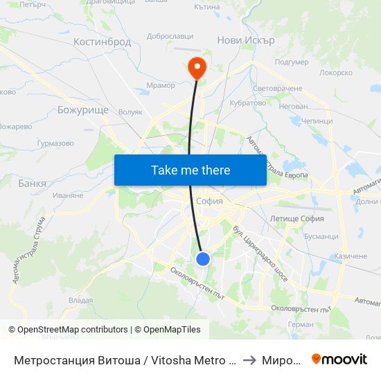 Метростанция Витоша / Vitosha Metro Station (2755) to Мировяне map