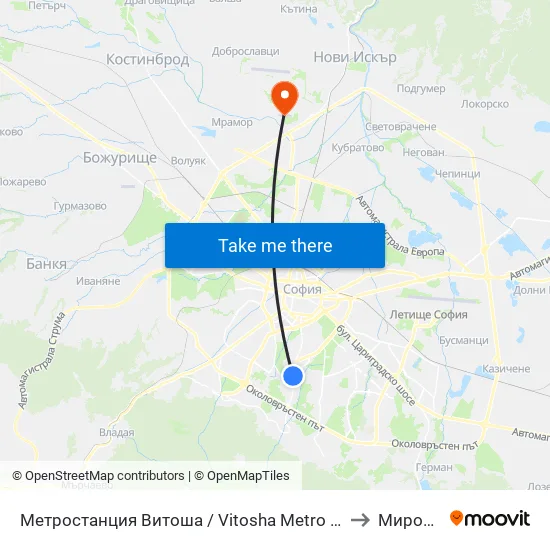 Ⓜ️ Метростанция Витоша / Vitosha Metro Station (2756) to Мировяне map