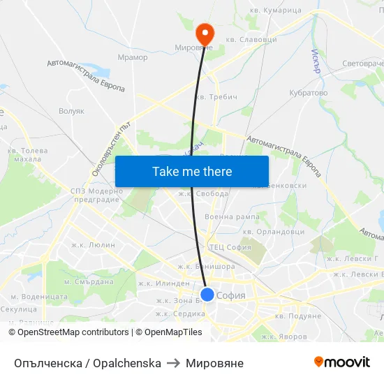 Опълченска / Opalchenska to Мировяне map