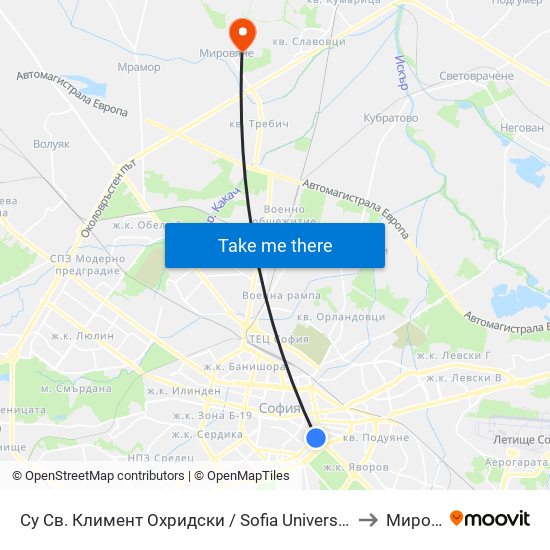 Су Св. Климент Охридски / Sofia University St. Kliment Ohridski to Мировяне map