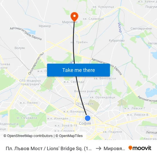 Ⓜ️ Пл. Лъвов Мост / Lions' Bridge Sq. (1278) to Мировяне map