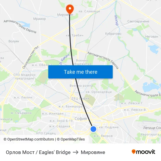 Орлов Мост / Eagles' Bridge to Мировяне map