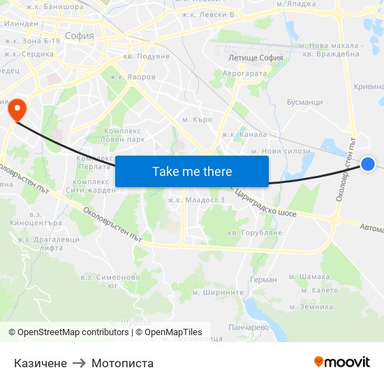 Казичене to Мотописта map