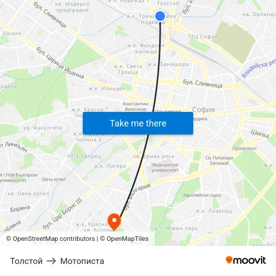 Толстой to Мотописта map