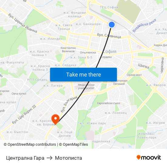Централна Гара to Мотописта map