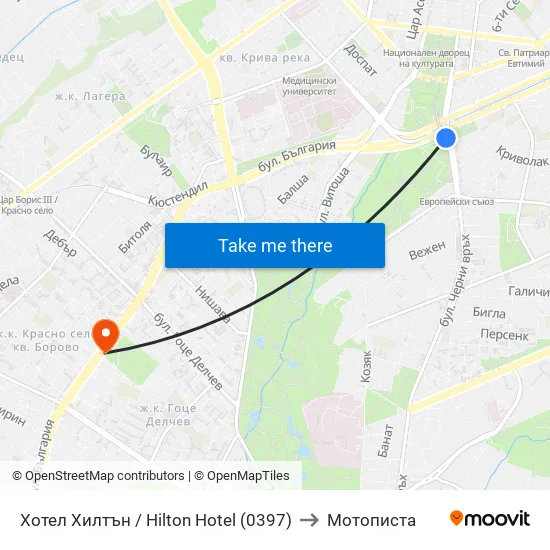 Хотел Хилтън / Hilton Hotel (0397) to Мотописта map