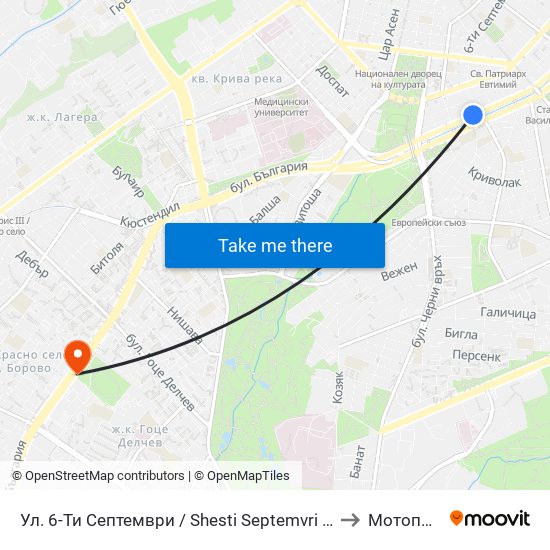 Ул. 6-Ти Септември / Shesti Septemvri St. (1808) to Мотописта map
