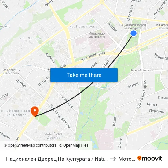 Ⓜ️ Национален Дворец На Културата / National Palace Of Culture (1139) to Мотописта map