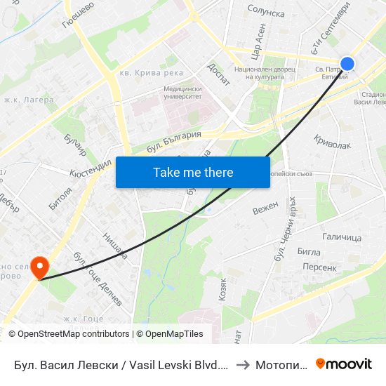 Бул. Васил Левски / Vasil Levski Blvd. (0300) to Мотописта map