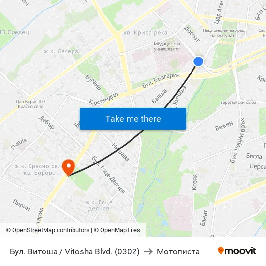 Бул. Витоша / Vitosha Blvd. (0302) to Мотописта map