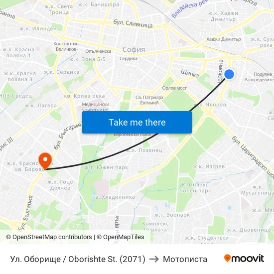Ул. Оборище / Oborishte St. (2071) to Мотописта map