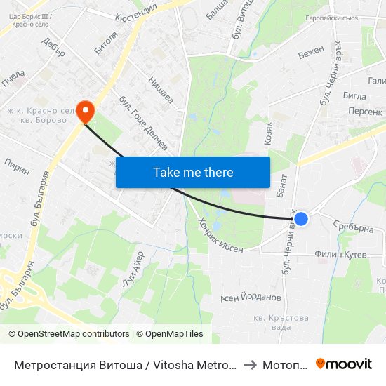 Метростанция Витоша / Vitosha Metro Station (0909) to Мотописта map