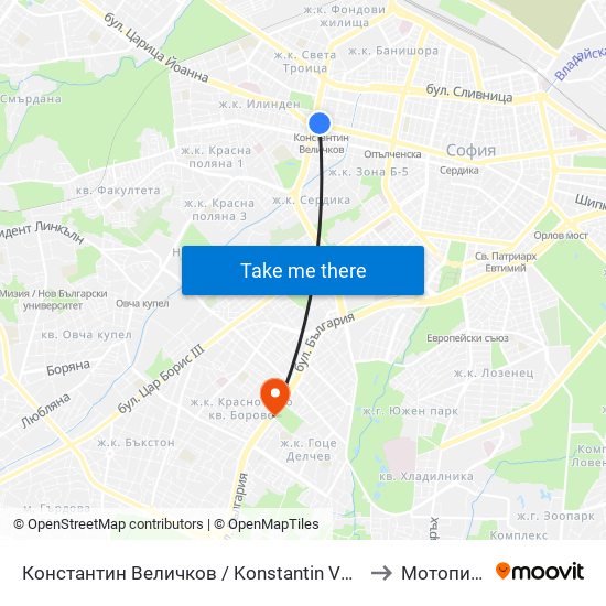 Константин Величков / Konstantin Velichkov to Мотописта map