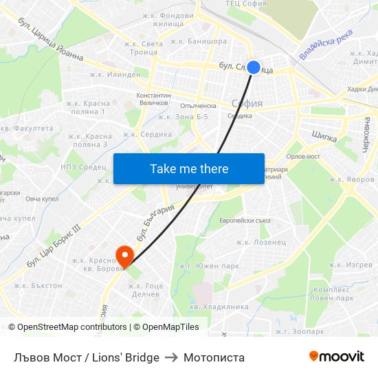 Лъвов Мост / Lions' Bridge to Мотописта map