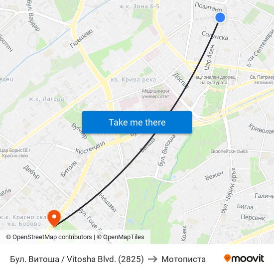 Бул. Витоша / Vitosha Blvd. (2825) to Мотописта map