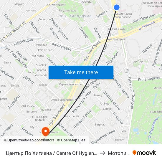 Център По Хигиена / Centre Of Hygiene (2342) to Мотописта map