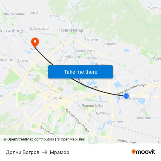 Долни Богров to Мрамор map