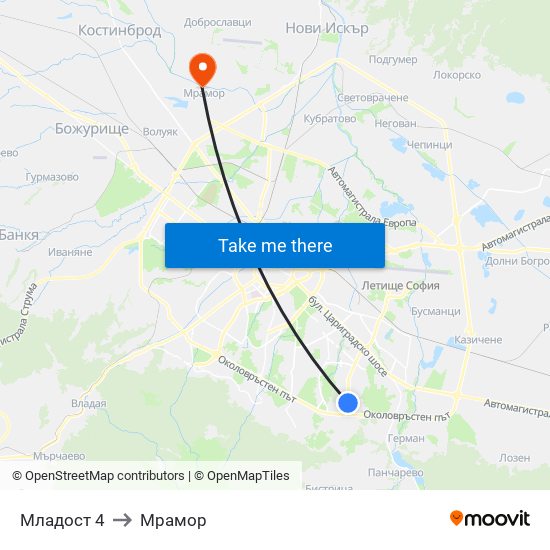 Младост 4 to Мрамор map