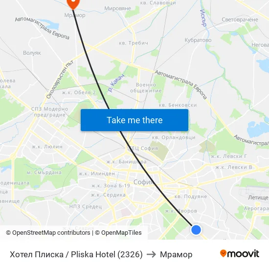 Хотел Плиска / Pliska Hotel (2326) to Мрамор map