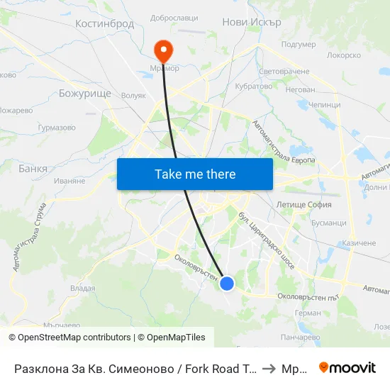 Разклона За Кв. Симеоново / Fork Road To Simeonovo Qr. (1459) to Мрамор map