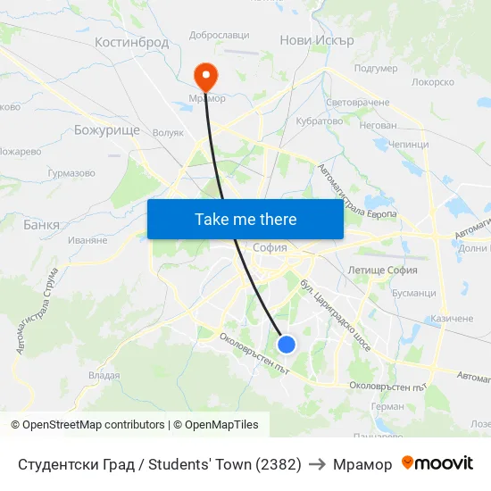 Студентски Град / Students' Town (2382) to Мрамор map
