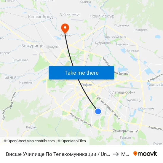 Висше Училище По Телекомуникации / University Of Telecommunications And Post (1397) to Мрамор map