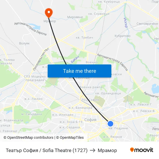 Театър София / Sofia Theatre (1727) to Мрамор map