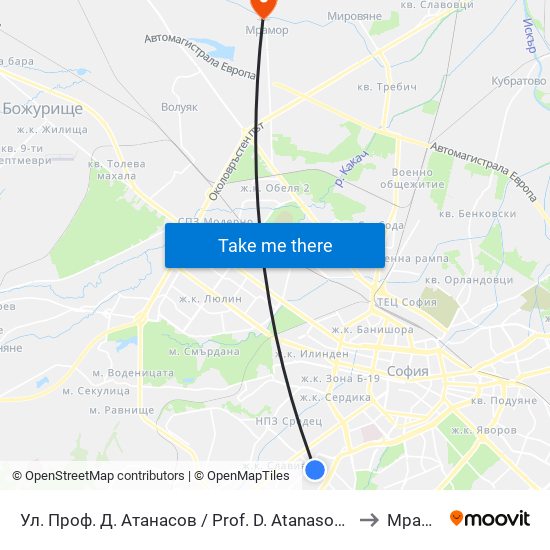 Ул. Проф. Д. Атанасов / Prof. D. Atanasov St. (2134) to Мрамор map