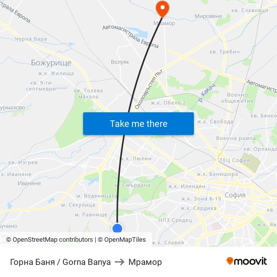 Горна Баня / Gorna Banya to Мрамор map