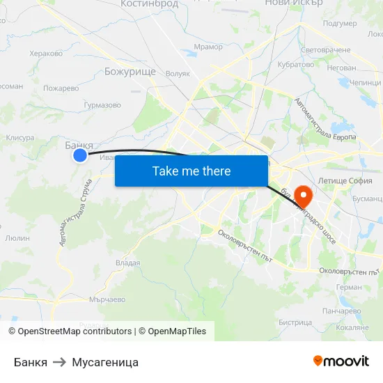Банкя to Мусагеница map